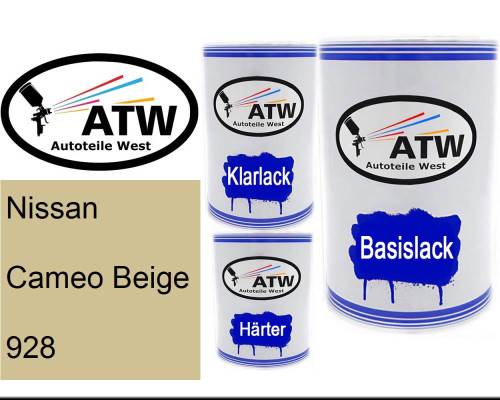 Nissan, Cameo Beige, 928: 500ml Lackdose + 500ml Klarlack + 250ml Härter - Set, von ATW Autoteile West.
